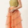 Teen Girls Green Georgette Sequins N Peach Net Lehenga Festive Wear