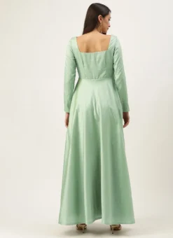 Green Jacquard Fit N Flare Dress Festive Wear -Mahra Clothing Shop Green Jacquard Fit N Flare Dress DRBS02109730 b