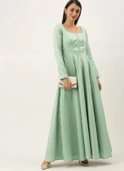 Green Jacquard Fit N Flare Dress Festive Wear -Mahra Clothing Shop Green Jacquard Fit N Flare Dress DRBS02109730 u