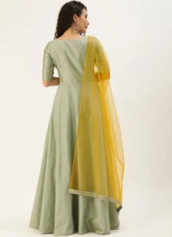 Teen Girls Green Jacquard Floor Length Anarkali Suit Festive Wear -Mahra Clothing Shop Green Jacquard Floor Length Anarkali Suit SLBS02110989 b 1