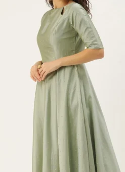 Teen Girls Green Jacquard Floor Length Anarkali Suit Festive Wear