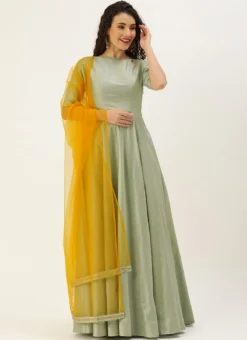 Teen Girls Green Jacquard Floor Length Anarkali Suit Festive Wear -Mahra Clothing Shop Green Jacquard Floor Length Anarkali Suit SLBS02110989 u 1