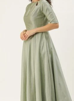 Teen Girls Green Jacquard Floor Length Gown Festive Wear