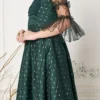 Green Jacquard Ruched Style Anarkali Suit Festive Wear