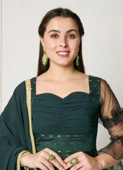 Green Jacquard Ruched Style Anarkali Suit Festive Wear -Mahra Clothing Shop Green Jacquard Ruched Style Anarkali Suit SLBS02301747 rrc1