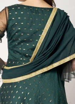 Green Jacquard Ruched Style Anarkali Suit Festive Wear -Mahra Clothing Shop Green Jacquard Ruched Style Anarkali Suit SLBS02301747 rrc2