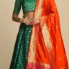 Green Jacquard Silk Weaving Work Umbrella Lehenga Party Wear