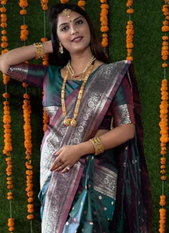 Green Kancheepuram Silk Zari Work Saree Festive Wear -Mahra Clothing Shop Green Kancheepuram Silk Zari Work Saree SASOMRD3 b