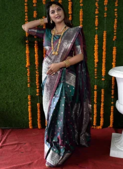 Green Kancheepuram Silk Zari Work Saree Festive Wear -Mahra Clothing Shop Green Kancheepuram Silk Zari Work Saree SASOMRD3 u