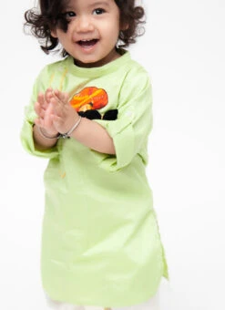 Green Kurta With Off White Kurta Pyjama