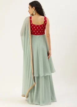 Green Layered Anarkali Straight Pant Suit Wedding Wear Festive Wear -Mahra Clothing Shop Green Layered Anarkali Straight Pant Suit Wedding Wear SLBS02107595 b