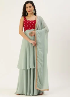 Green Layered Anarkali Straight Pant Suit Wedding Wear Festive Wear -Mahra Clothing Shop Green Layered Anarkali Straight Pant Suit Wedding Wear SLBS02107595 u