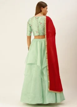 Green Layered Handkerchief Lehenga Choli Set Wedding Wear -Mahra Clothing Shop Green Layered Handkerchief Lehenga Choli Set GHBS02110020 b