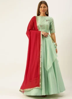 Green Layered Handkerchief Lehenga Choli Set Wedding Wear -Mahra Clothing Shop Green Layered Handkerchief Lehenga Choli Set GHBS02110020 u