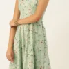 Green Muslin Digital Printed Strap Neck Dress After Six Wear
