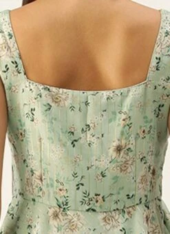 Green Muslin Digital Printed Strap Neck Dress After Six Wear -Mahra Clothing Shop Green Muslin Digital Printed Strap Neck Dress DRBS02201283 rrc2