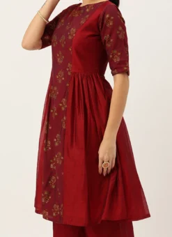 Maroon Printed Panelled Kurta Festive Wear