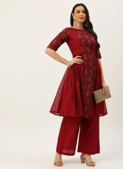 Maroon Printed Panelled Kurta Festive Wear -Mahra Clothing Shop Green Muslin Digital Printed Top KRBS02307716 u