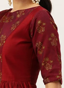 Maroon Printed Panelled Kurta Festive Wear -Mahra Clothing Shop Green Muslin Digital Printed Top KRBS02307716 rrc4