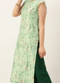 Teen Girls Green Muslin Print N Green Georgette Palazzo Suit Festive Wear