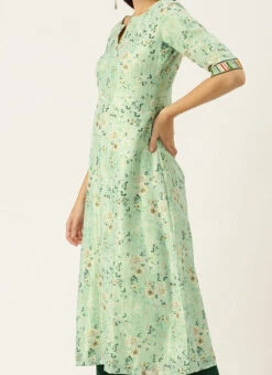 Green Muslin Printed Calf Length Kurta Set After Six Wear