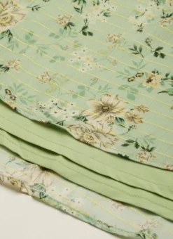 Green Muslin Printed Mini Dress Party Wear -Mahra Clothing Shop Green Muslin Printed Mini Dress DRBS02208445 rrc4