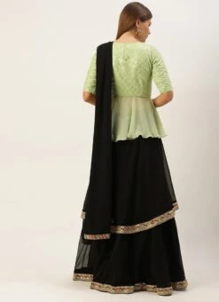 Teen Girls Green N Black Embroidered Layered Lehenga Set Festive Wear -Mahra Clothing Shop Green N Black Embroidered Layered Lehenga Set GHBS02102953 b