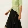 Teen Girls Green N Black Embroidered Layered Lehenga Set Festive Wear