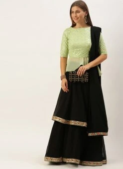Teen Girls Green N Black Embroidered Layered Lehenga Set Festive Wear -Mahra Clothing Shop Green N Black Embroidered Layered Lehenga Set GHBS02102953 u
