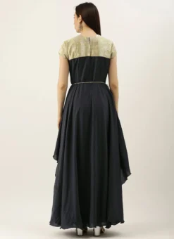 Teen Girls Green N Dark Grey Layered Floor Length Gown Party Wear -Mahra Clothing Shop Green N Dark Grey Layered Floor Length Gown IWBS02105368 b 1