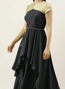 Teen Girls Green N Dark Grey Layered Floor Length Gown Party Wear