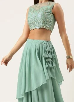 Teen Girls Green N Light Blue Net Embroidered Lehenga Festive Wear