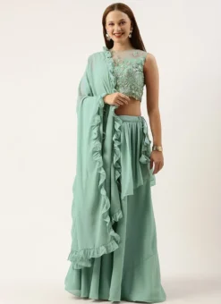 Skirt From Green N Light Blue Net Embroidered Lehenga After Six Wear -Mahra Clothing Shop Green N Light Blue Net Embroidered Lehenga GHBS02211119 u