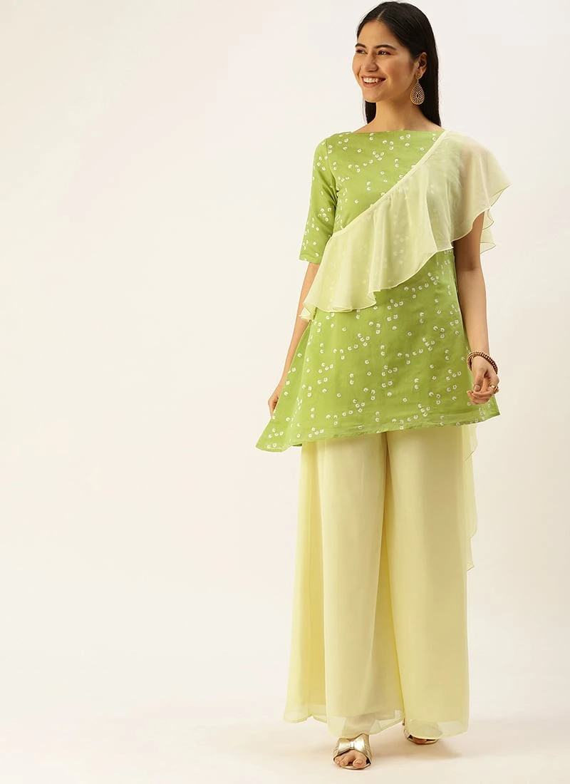 Green N Off White Printed Kurta Set Festive Wear 3 Green N Off White Printed Kurta Set Festive Wear - Image 3