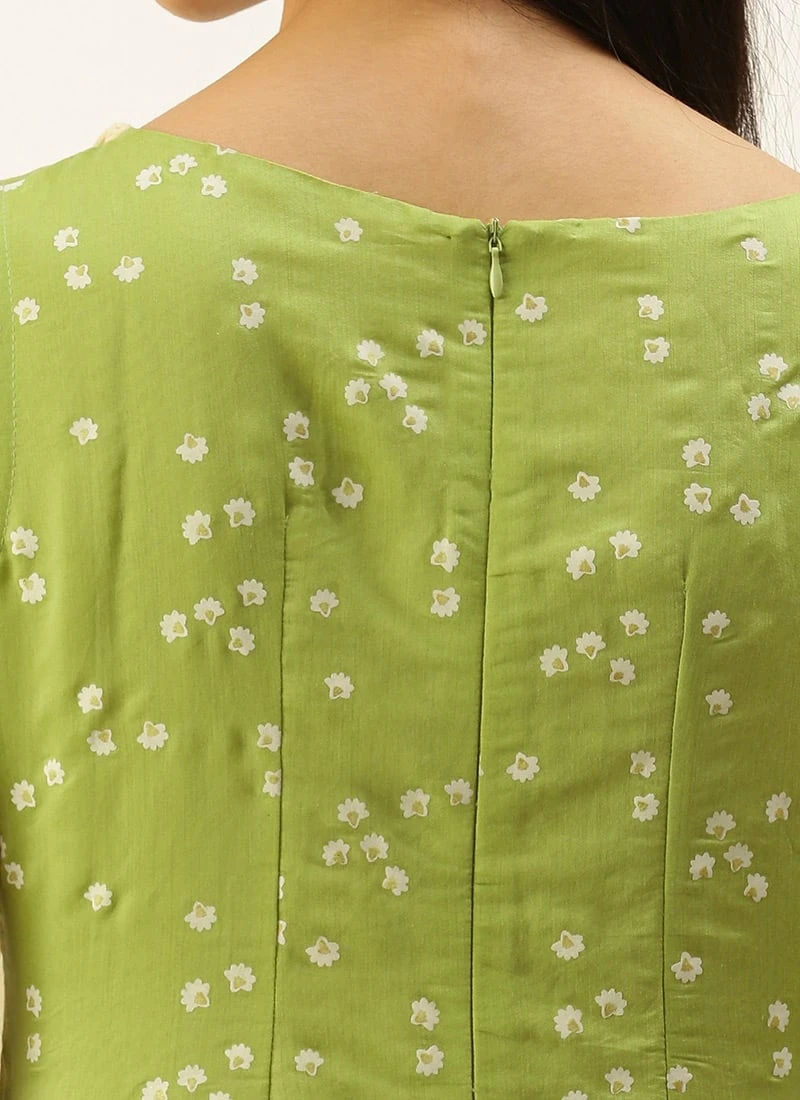 Green N Off White Printed Kurta Set Festive Wear 6 Green N Off White Printed Kurta Set Festive Wear - Image 6