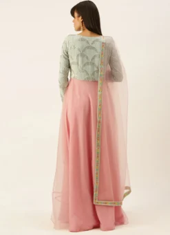 Green N Peach Embroidered Anarkali Suit Festive Wear -Mahra Clothing Shop Green N Peach Embroidered Anarkali Suit SLBS02201260 b