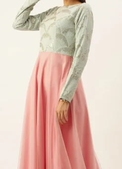 Green N Peach Embroidered Anarkali Suit Festive Wear