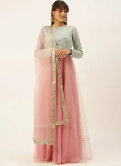 Green N Peach Embroidered Anarkali Suit Festive Wear -Mahra Clothing Shop Green N Peach Embroidered Anarkali Suit SLBS02201260 u