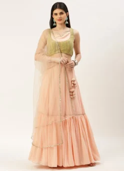 Teen Girls Green N Peach Sequin Embroidered Lehenga Festive Wear -Mahra Clothing Shop Green N Peach Sequin Embroidered Lehenga GHBS02211213 u 2