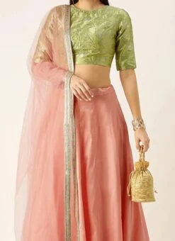 Teen Girls Green N Peach Taffeta Lehenga Festive Wear