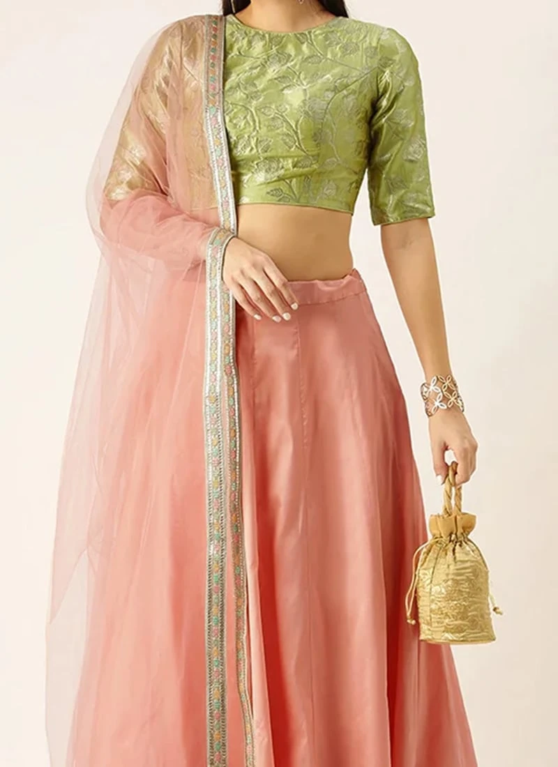 Teen Girls Green N Peach Taffeta Lehenga Festive Wear 1 Teen Girls Green N Peach Taffeta Lehenga Festive Wear