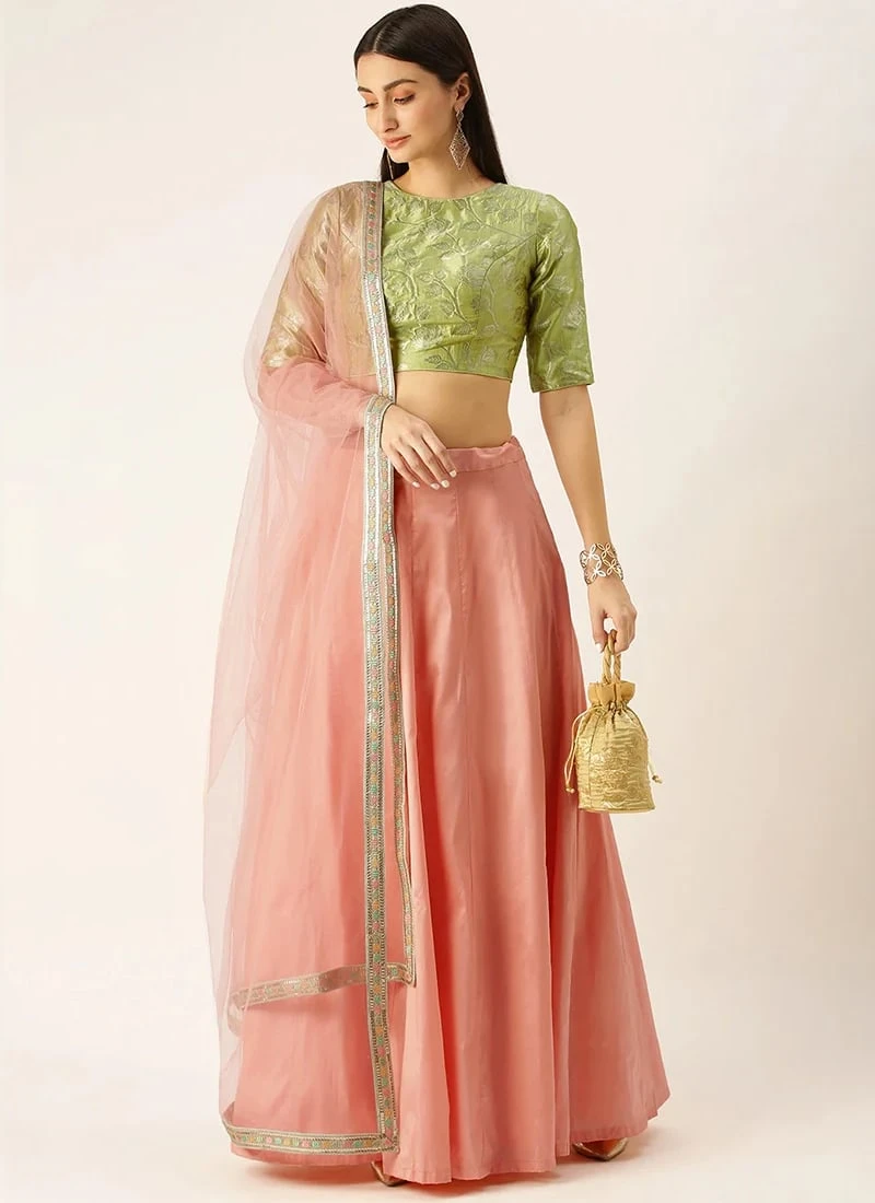 Teen Girls Green N Peach Taffeta Lehenga Festive Wear 3 Teen Girls Green N Peach Taffeta Lehenga Festive Wear - Image 3