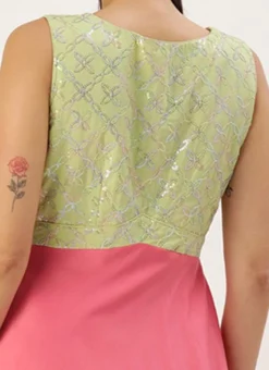 Green N Pink Cotton Sequins Embroidery Maxi Dress Festive Wear -Mahra Clothing Shop Green N Pink Cotton Sequins Embroidery Maxi Dress DRBS02212595 rrc2