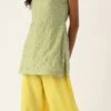Teen Girls Green N Yellow Embroidered A Line Palazzo Suit Festive Wear