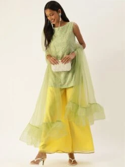 Teen Girls Green N Yellow Embroidered A Line Palazzo Suit Festive Wear -Mahra Clothing Shop Green N Yellow Embroidered A Line Palazzo Suit SLBS02203503 u