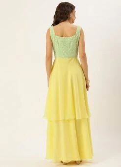 Teen Girls Green N Yellow Embroidered Georgette Layered Gown Festive Wear -Mahra Clothing Shop Green N Yellow Embroidered Georgette Layered Gown IWBS02110018 b