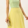 Teen Girls Green N Yellow Embroidered Georgette Layered Gown Festive Wear