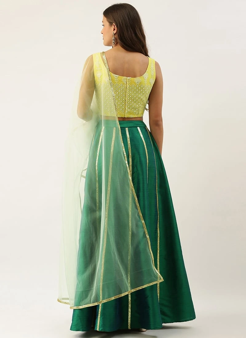 Teen Girls Green N Yellow Embroidered Kali Lehenga Festive Wear 4 Teen Girls Green N Yellow Embroidered Kali Lehenga Festive Wear - Image 4