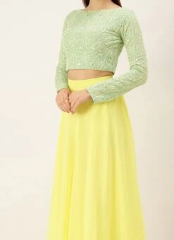 Teen Girls Green N Yellow Embroidered Lehenga Set Wedding Wear