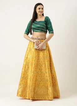 Teen Girls Green N Yellow Jacquard Skirt Set Festive Wear -Mahra Clothing Shop Green N Yellow Jacquard Skirt Set IWBS02301972 u 1